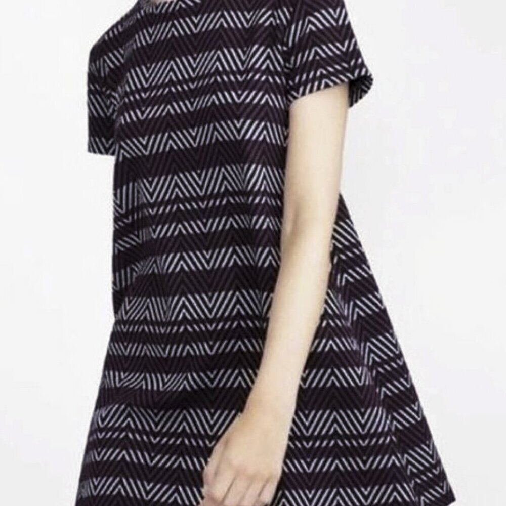 Zara Pullover Knit Jacquard Multi/Burgundy Swing Dress with Chevrons Sz M - NWOT